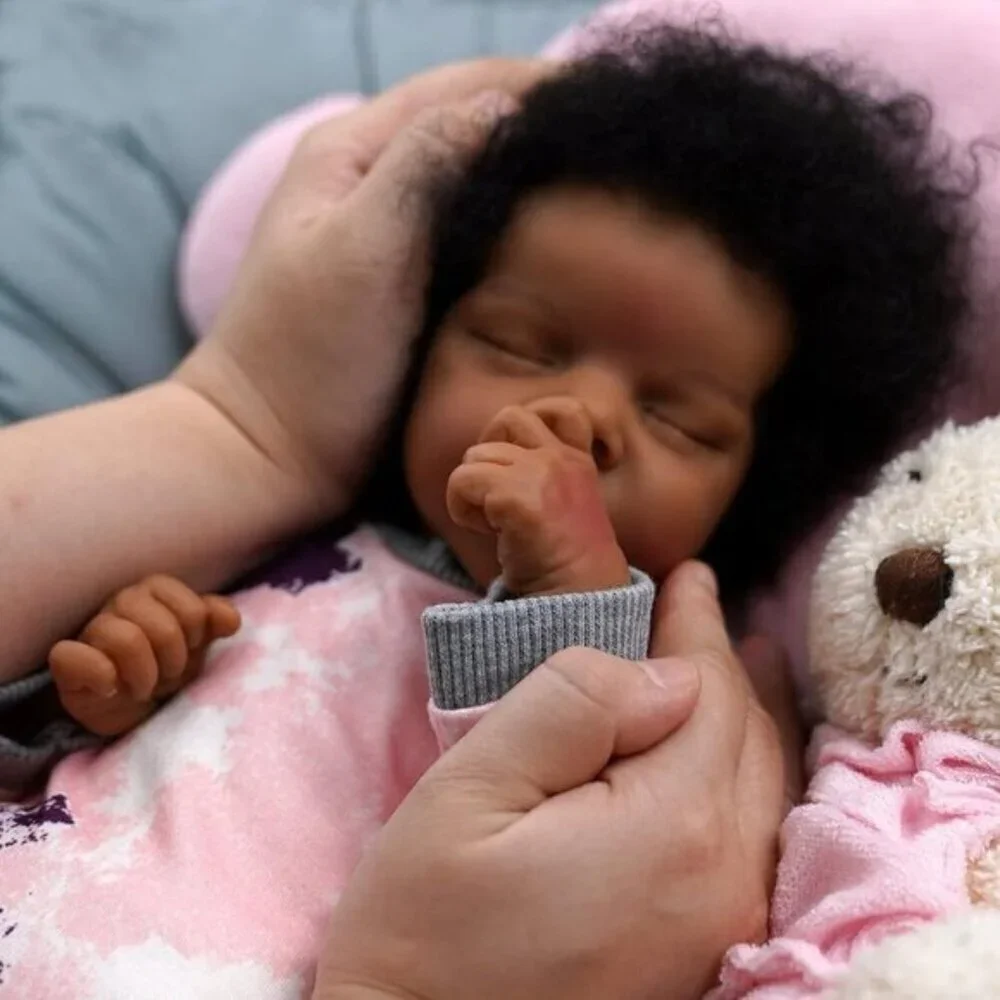 JIZHI  Reborn Baby girl Dolls Black -17Inch Baby-Soft Body & Curls Realistic
